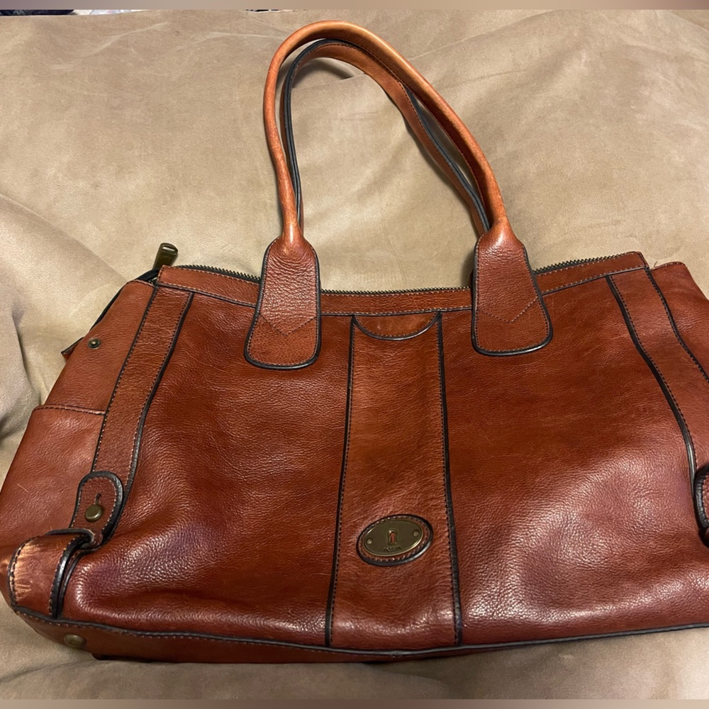 Fossil Large Brown Leather Handbag Tote Reissue